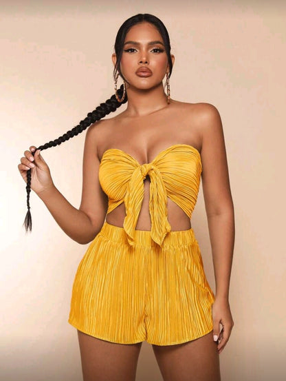 Tie up top short pants set