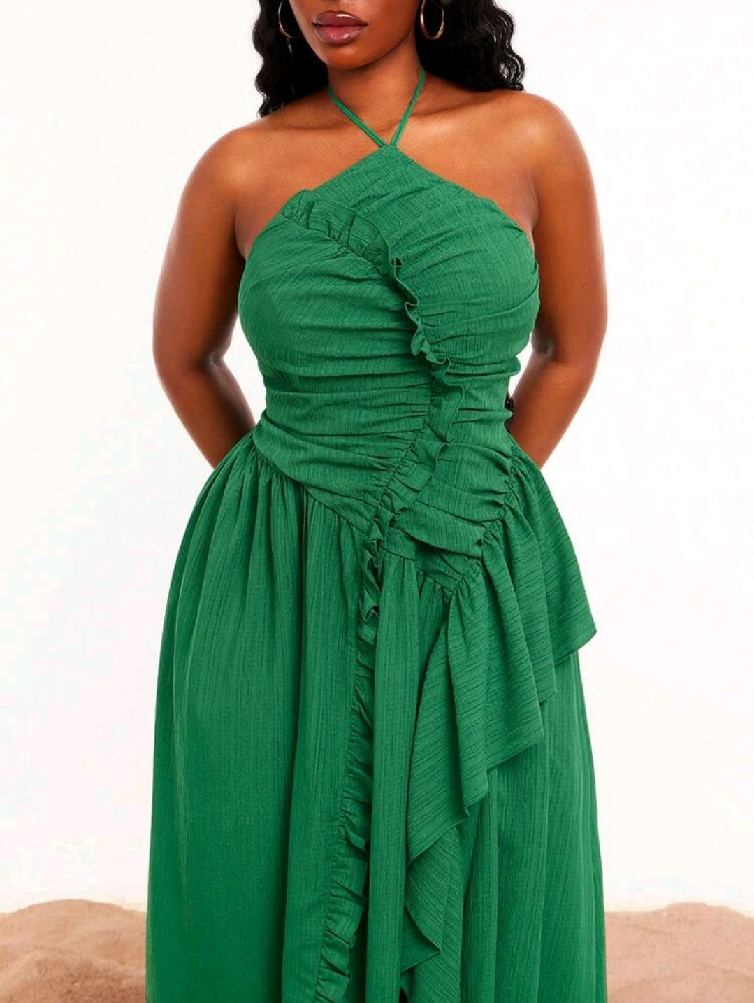 Plus-size ruched ruffled maxi dress