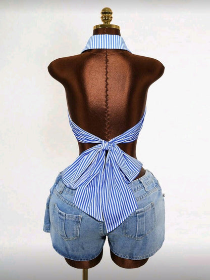 Striped tie back casual shirt