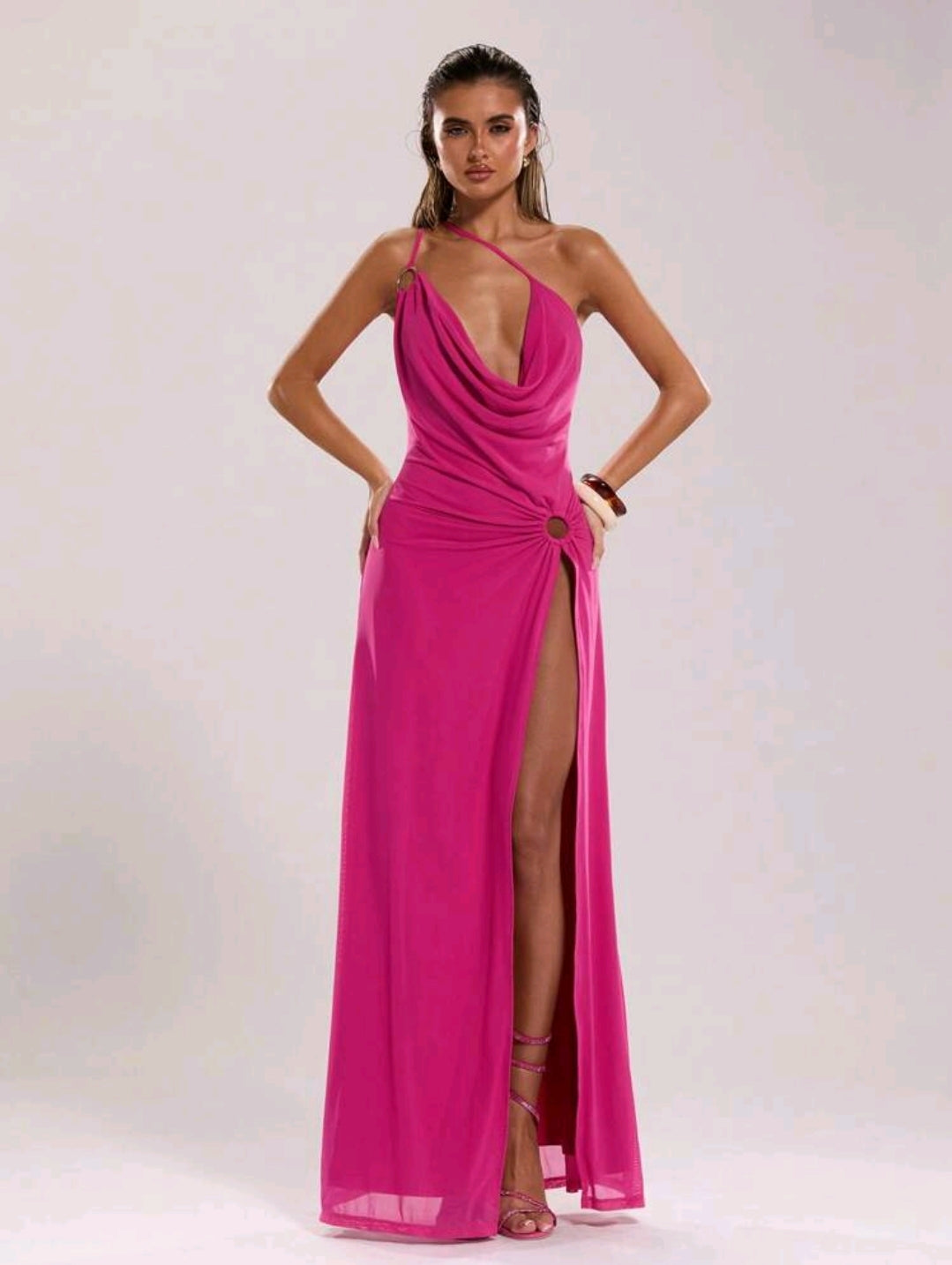 High slit draped maxi dress