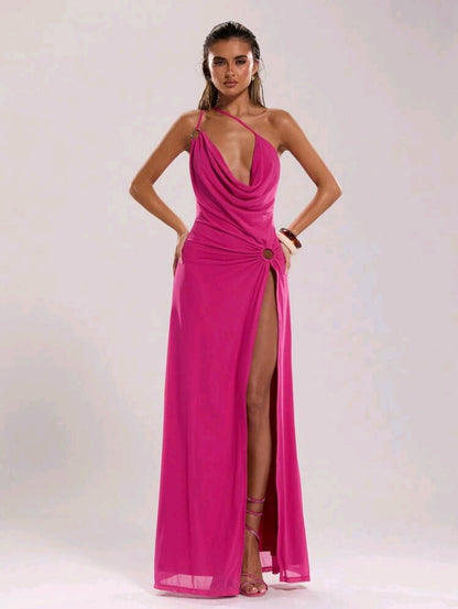High slit draped maxi dress