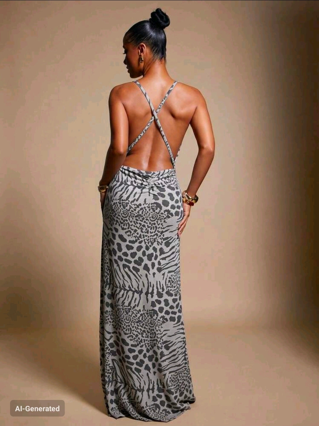 Draped neck high slit maxi dress