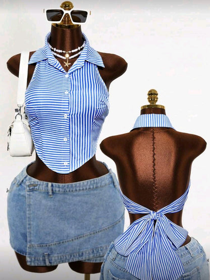 Striped tie back casual shirt