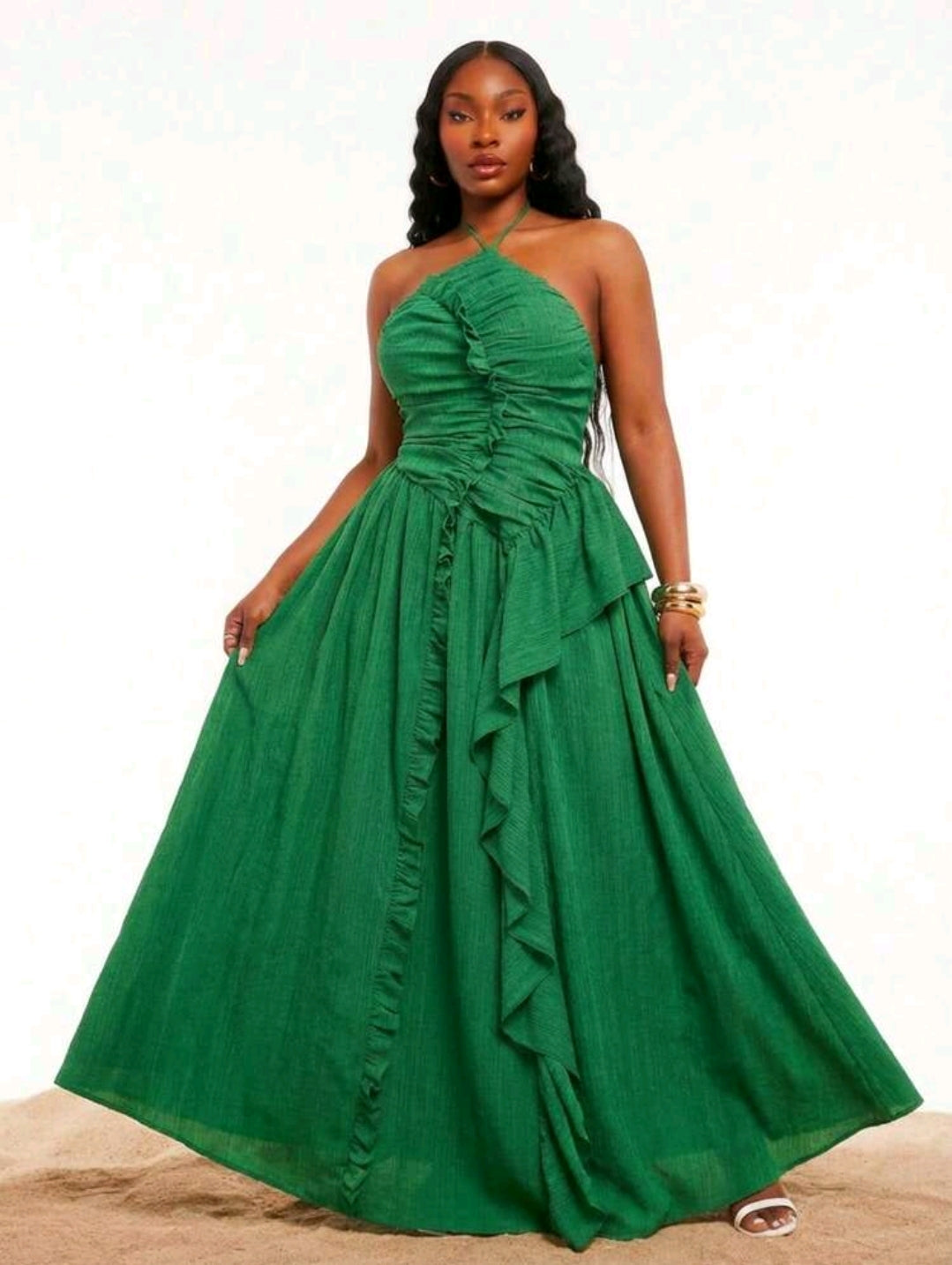 Plus-size ruched ruffled maxi dress