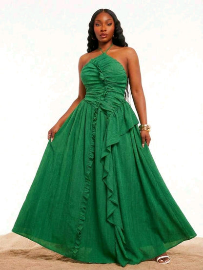 Plus-size ruched ruffled maxi dress
