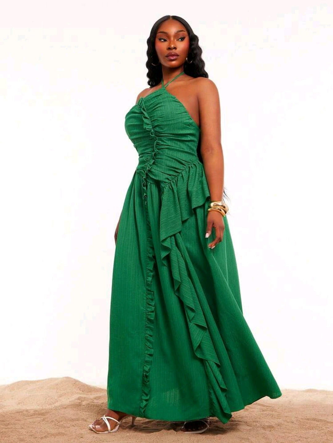 Plus-size ruched ruffled maxi dress