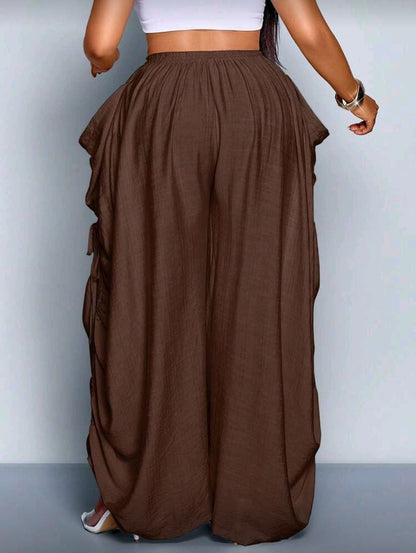 Plus-Size Pleated Wide Leg Pants
