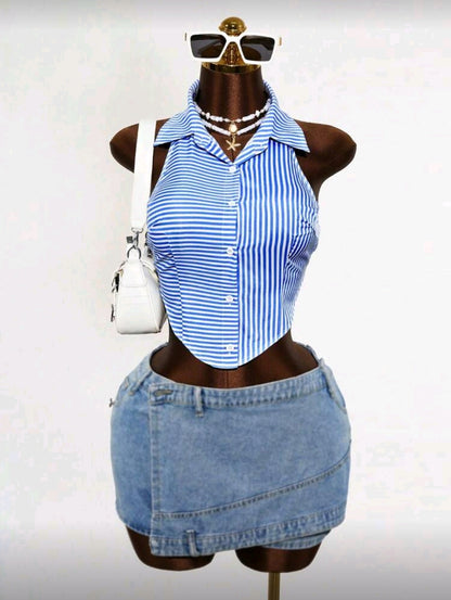 Striped tie back casual shirt