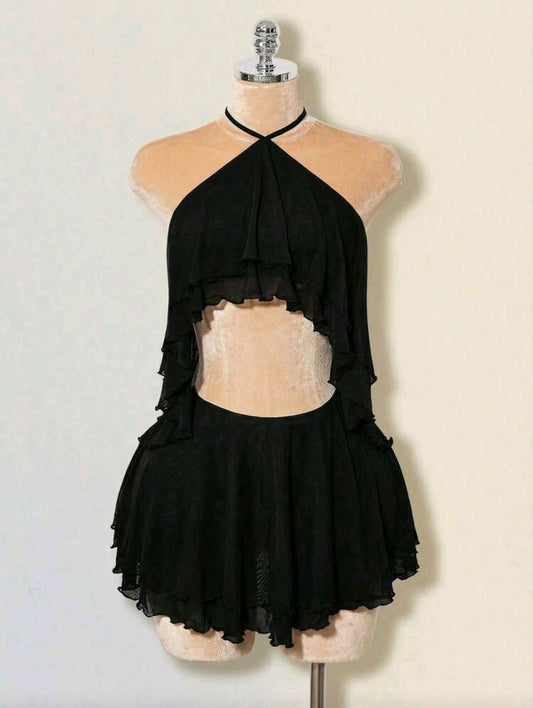 Ruffle halter mini romper