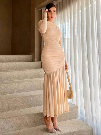 Fitted maxi long sleeve dress