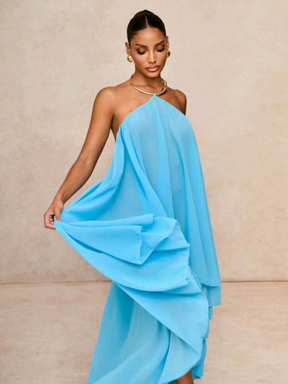 Halter back sheer dress
