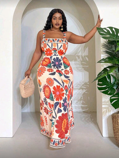 Plus-size floral print maxi dress