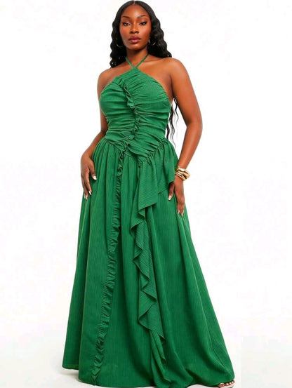 Plus-size ruched ruffled maxi dress