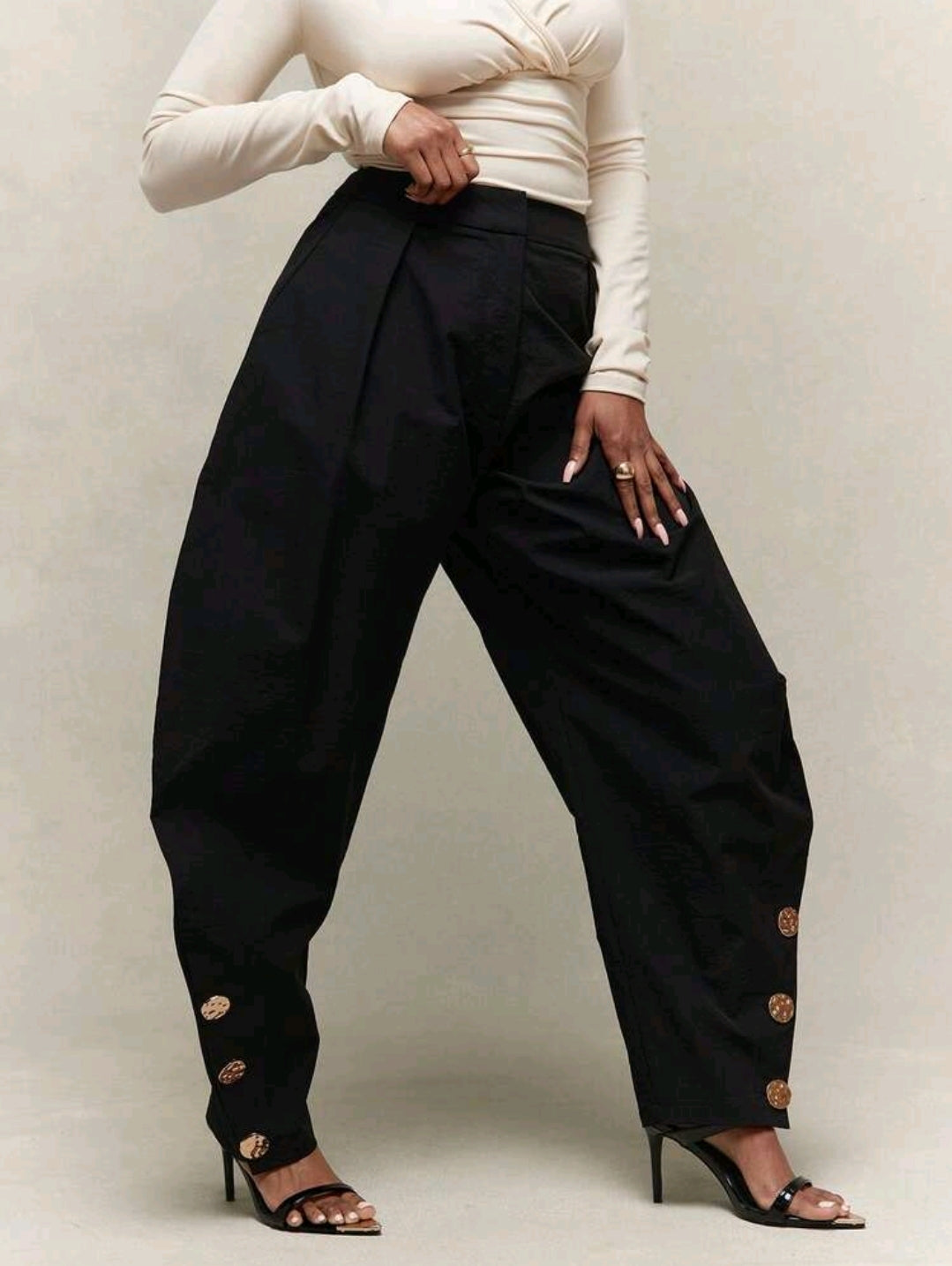 High waist pleated barrel leg pants