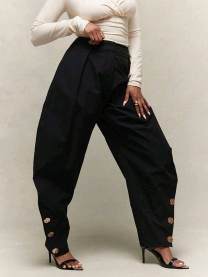 High waist pleated barrel leg pants