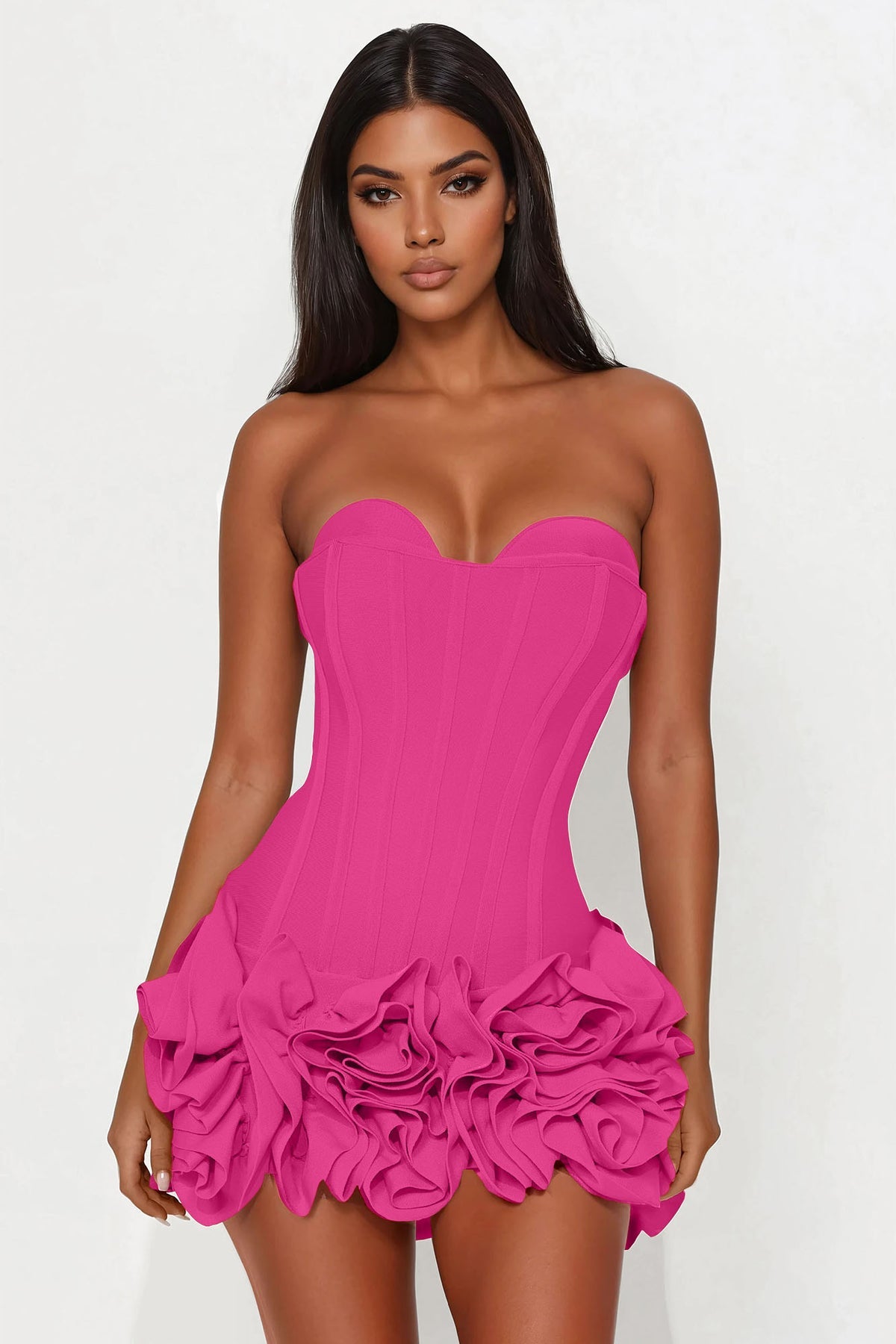 Ruffle rosette bandage mini dress