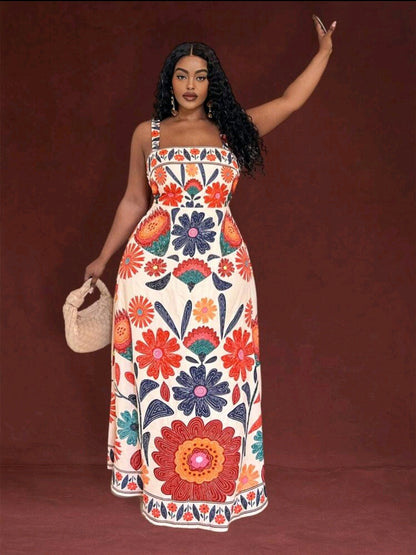 Plus-size floral print maxi dress
