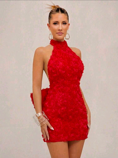 Flower applique bow dress
