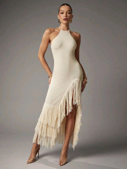 Boho halter knitted maxi dress