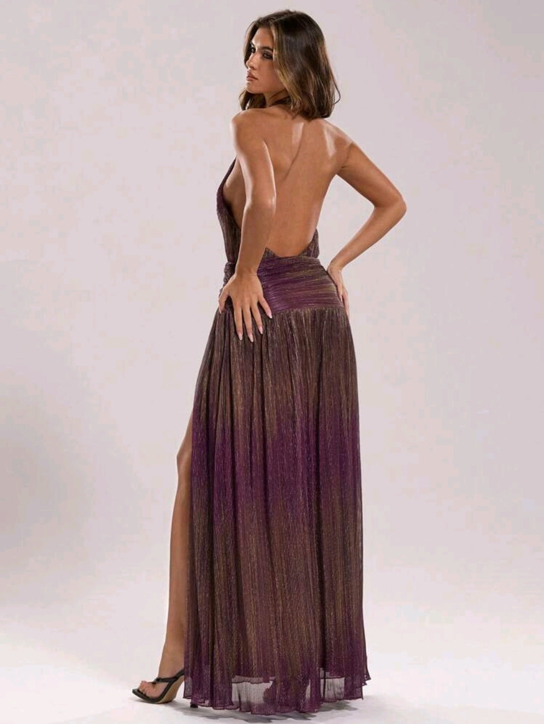 Deep plunge halter neck daring maxi dress