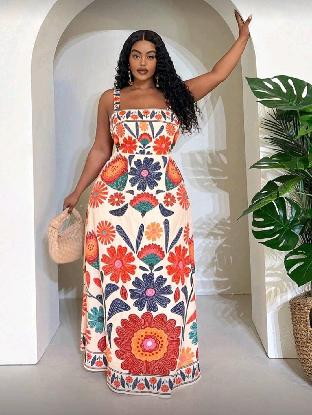 Plus-size floral print maxi dress