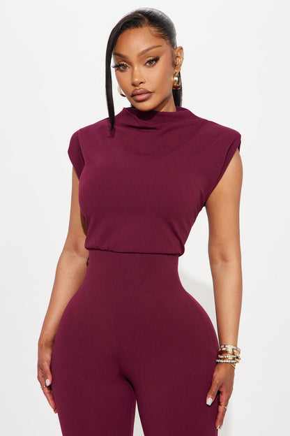 Padded shoulder sleeveless jumpsuit