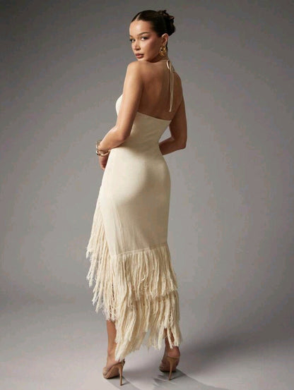 Boho halter knitted maxi dress