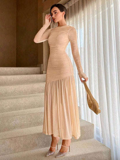 Fitted maxi long sleeve dress