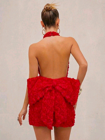 Flower applique bow dress
