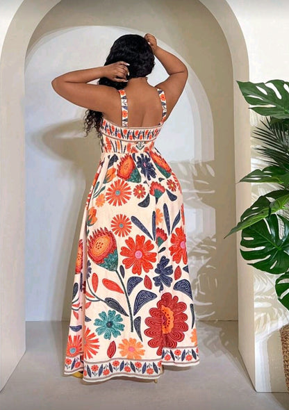 Plus-size floral print maxi dress