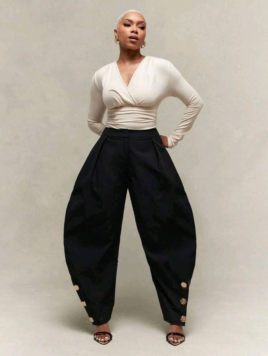 High waist pleated barrel leg pants