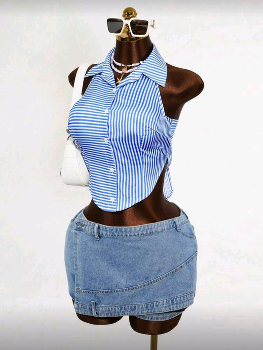 Striped tie back casual shirt