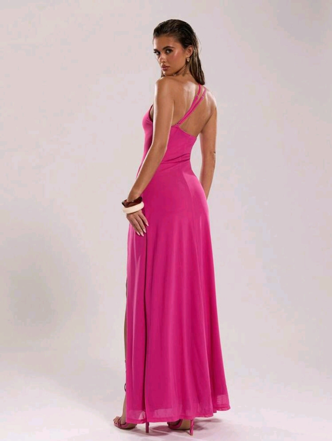 High slit draped maxi dress