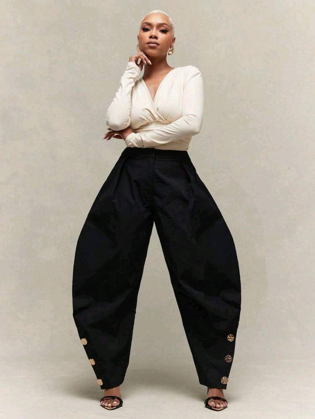High waist pleated barrel leg pants