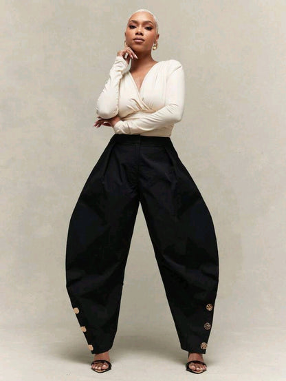 High waist pleated barrel leg pants