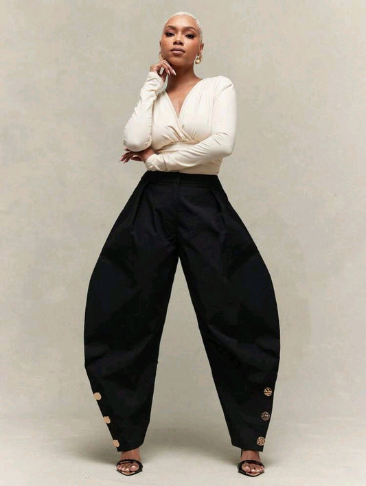 High waist pleated barrel leg pants