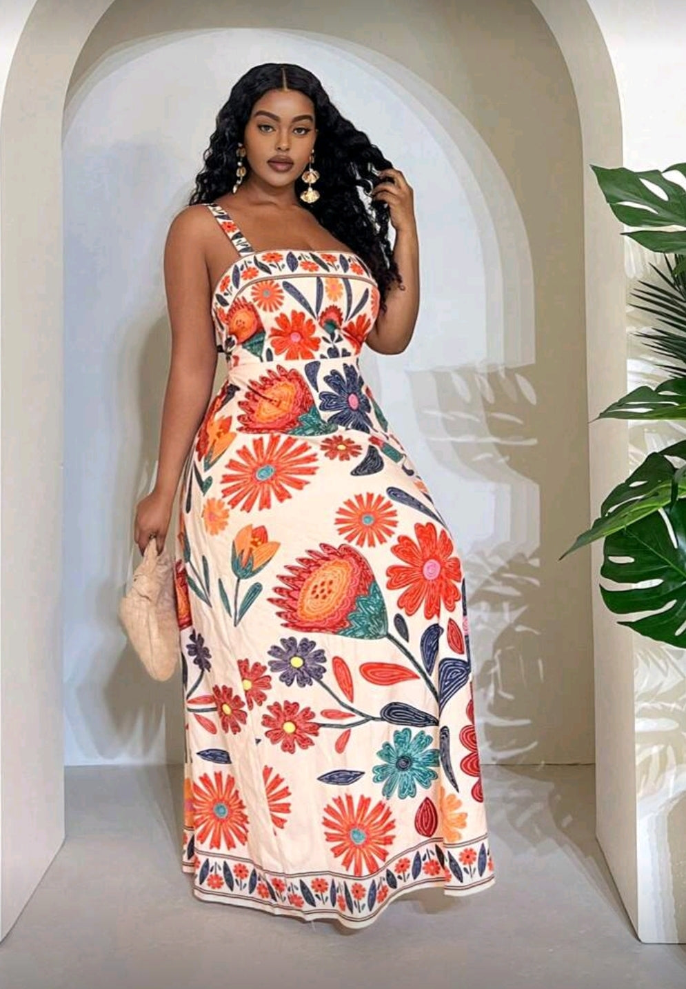 Plus-size floral print maxi dress