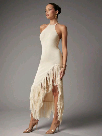 Boho halter knitted maxi dress