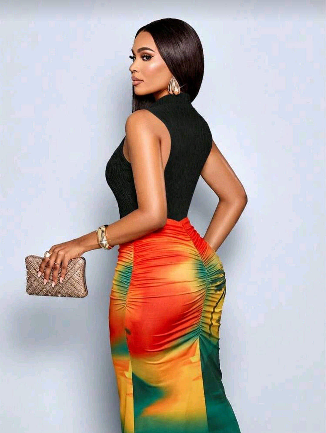 Tropical turtleneck maxi dress
