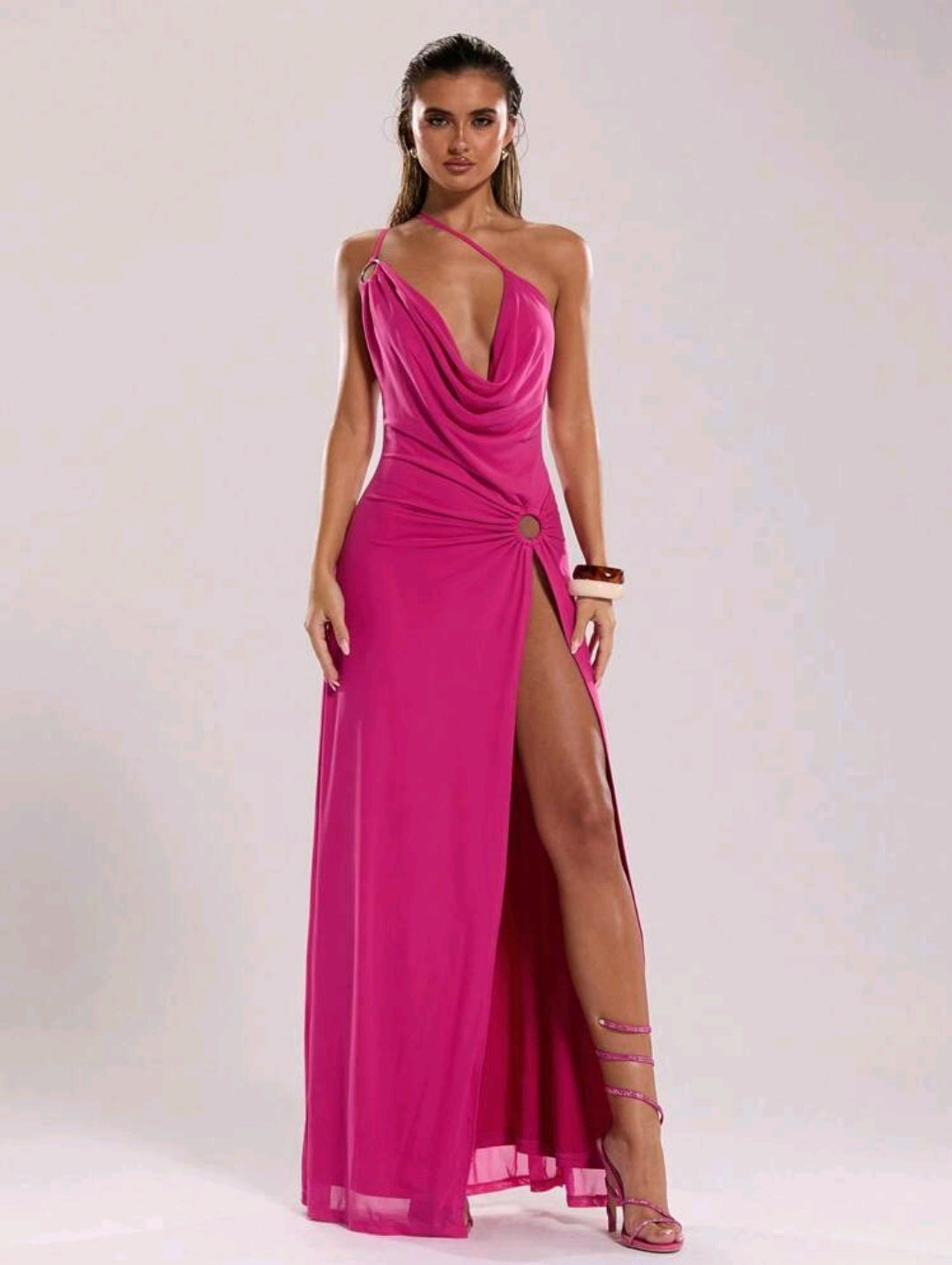 High slit draped maxi dress