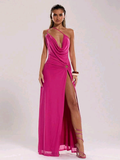 High slit draped maxi dress
