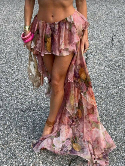 Ruffled high low skirt