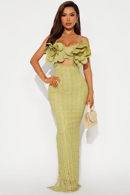 Floral applique maxi dress