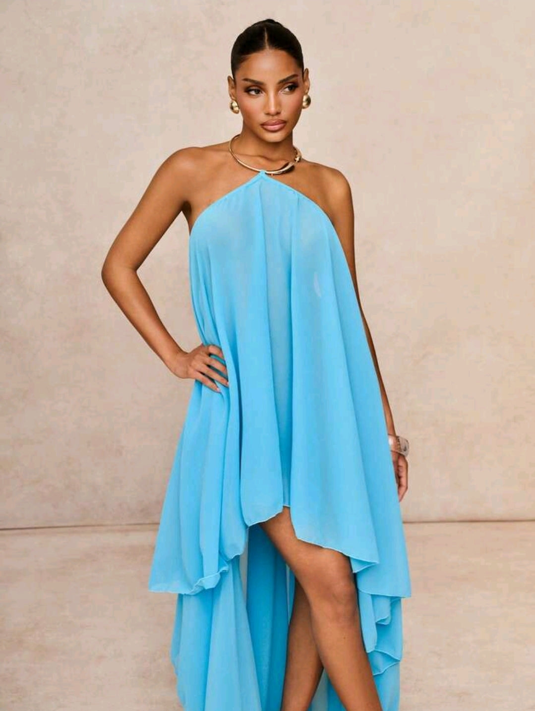 Halter back sheer dress