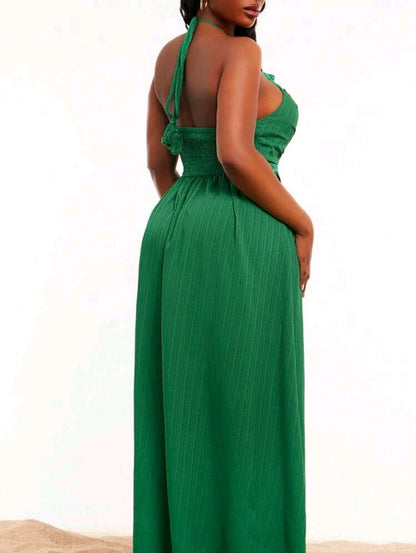 Plus-size ruched ruffled maxi dress