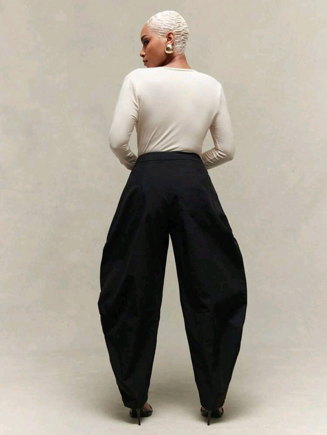 High waist pleated barrel leg pants