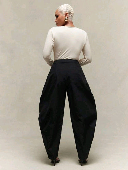 High waist pleated barrel leg pants