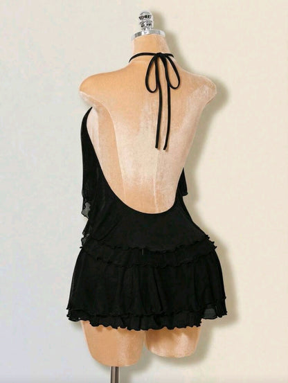 Ruffle halter mini romper
