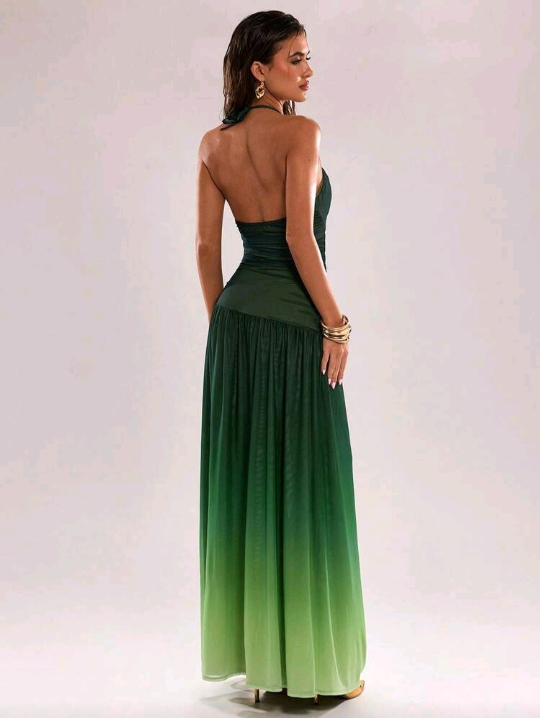 Gradient halter backless maxi dress