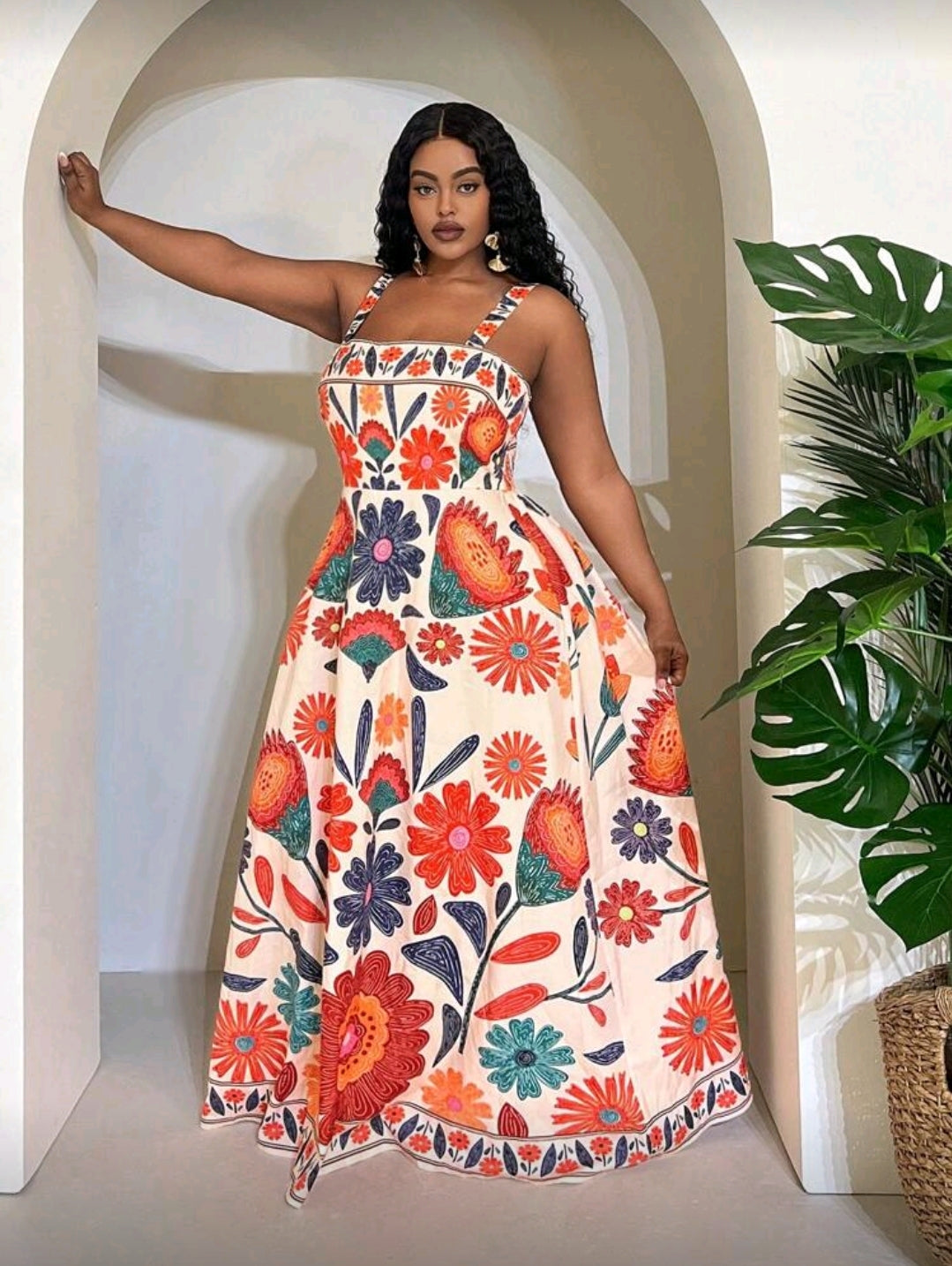 Plus-size floral print maxi dress